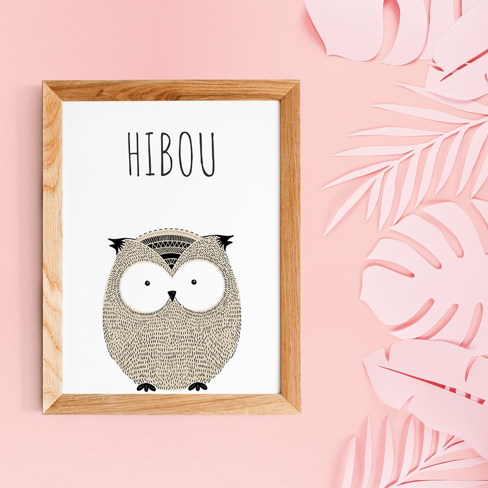 Affiche Citations en Français d'animal | Hibou Style Scandinave Pour Nurserie ou Chambre de Bébé Cad