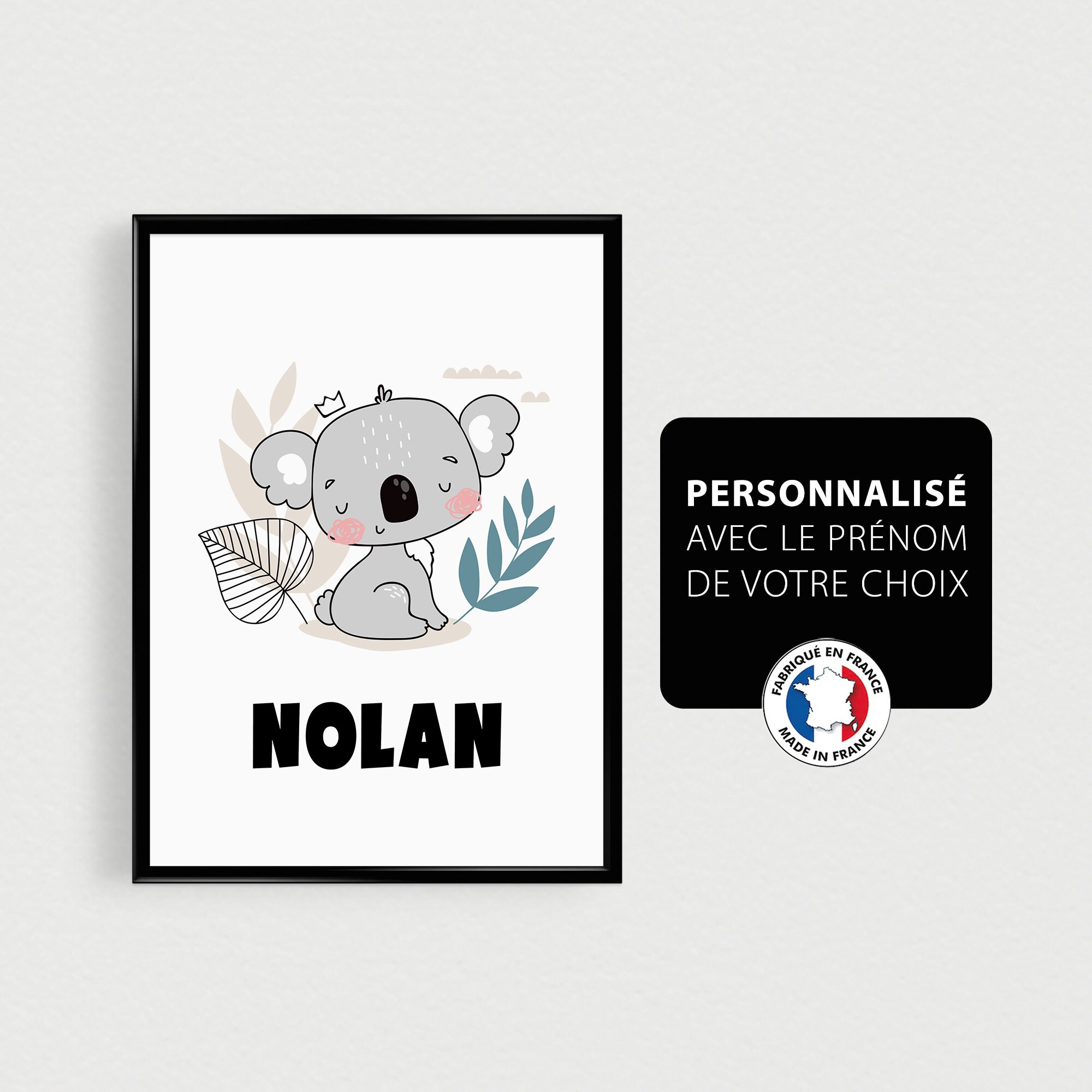 Affiche Prénom Koala Personnalisé, Décoration de Chambre d'enfant ou Bébé, Cadeau Naissance Personna