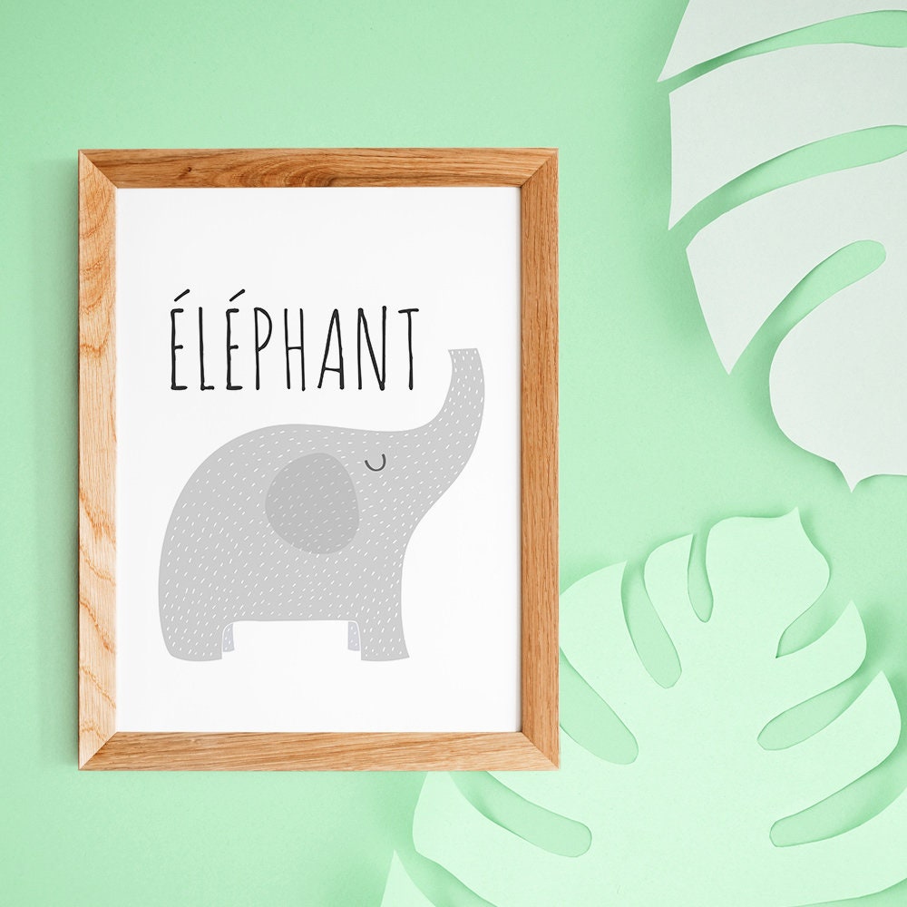 Décoration Nurserie, Affiche Éléphant avec Citation en Français, Style Scandinave Pour Naissance ou 