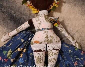 Sunflower Afro Black Rag Doll "Adessina" with waistbeads, quilt & pillow (and more) Decorative Shelf Altar