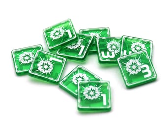 Set of 1/3 double-sided acrylic non-lethal damage tokens compatible with the new SC TMG miniatures game, wargaming accessory set