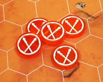 Set of 5 double-sided acrylic Guard tokens compatible with the MotU Battlegrounds miniatures game