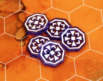 Set of 5 double-sided acrylic Concentration tokens compatible with the MotU Battlegrounds miniatures game