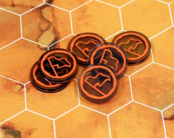 Set of 6 double-sided acrylic Objective tokens compatible with the MotU Battlegrounds miniatures game