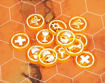 Set of 12 double-sided acrylic Positive Effect tokens compatible with the MotU Battlegrounds miniatures game