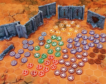 Set of double-sided acrylic tokens compatible with the MotU Battleground miniatures game