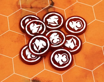Set of 10 double-sided acrylic Wound tokens compatible with the MotU Battlegrounds miniatures game