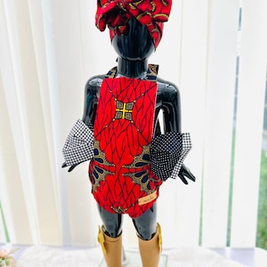 Ankara Baby Romper: Wax Print Outfit with Headwrap