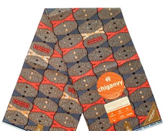 African Wax print fabric - premium vintage cotton orange / grey