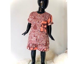 Mixed Ankara shirt & shorts  / African print shirt for boys / Omi shirt and shorts by Mommadeuk 5-6y / 5t peach and brown shirt