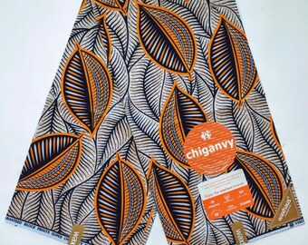 African Wax print fabric - premium vintage cotton beige / mustard