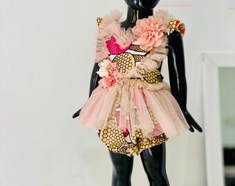 My african princess special “Hilda” peach romper dress  with bow / Mommadeuk / made to order / flower girl Dress