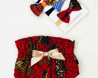 African print baby bloomer & bow, baby gift set / baby shower gift / gifts for babies /Size 0-18m / Christmas gift. RED style upgraded