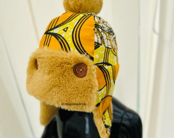 Mommadeuk Aviator hatChristmas hat /Tartan winter hat /gold button /toddler hat / Christmas gift / gift for kid Christmas Plaid / MommadeUK