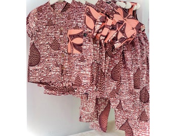 Mixed Ankara shirt & shorts  / African print shirt for boys / Omi shirt and shorts by Mommadeuk 1-5yrs / peach and brown