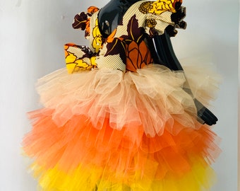 My african princess “ZURI” ankara / tulle dress with bow / Mommadeuk/ made to order / multi colour tulle  / african print 0-5yrs