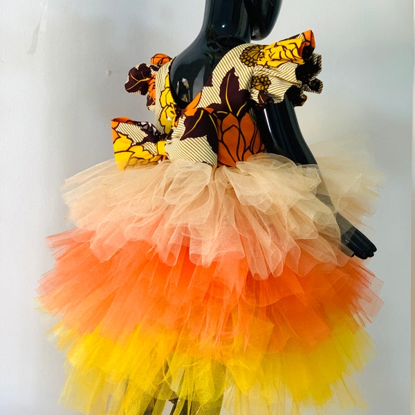 My african princess “ZURI” ankara / tulle dress with bow / Mommadeuk/ made to order / multi colour tulle  / african print 0-5yrs