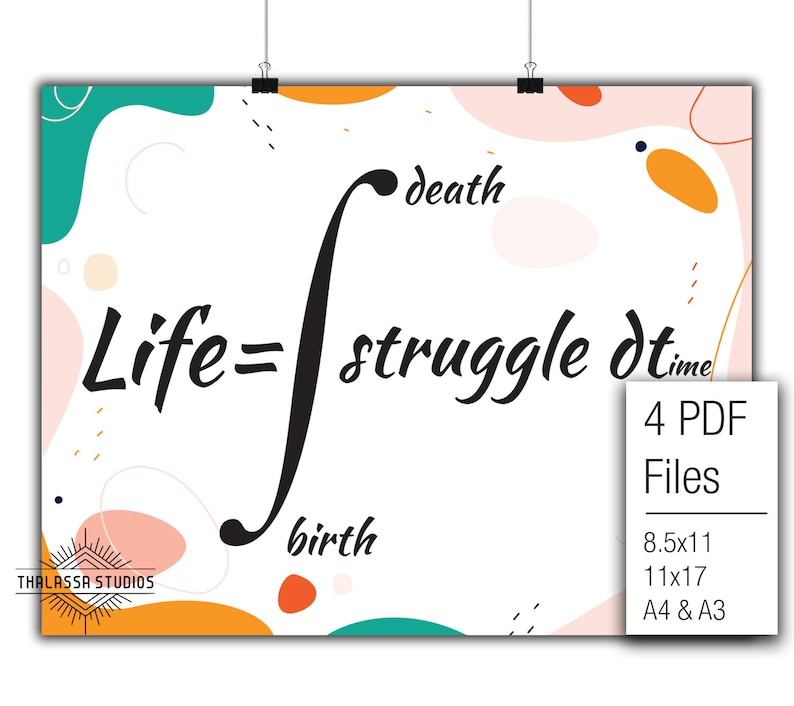 Life Integral, Math Poster, Fun, Fractions, Printable Poster, Maths, Education image 1