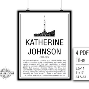 Math Poster,  Printable Poster, Maths, Education. Mathematicians, Katherine Johnson