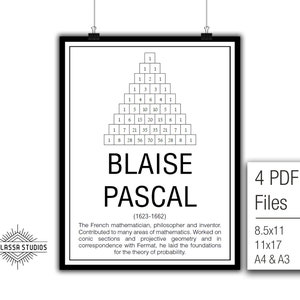 Math Poster, Printable Poster, Maths, Education, Mathematicians, Pascal ...