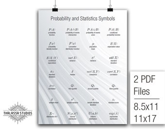 Probability and Statistics Symbols, Math Poster, Printable Poster, Math, Education