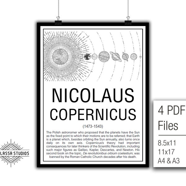 Nicolaus Copernicus, Science Poster,  Printable Poster, Science, Education, Scientist