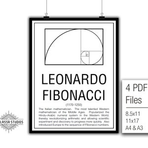 Math Poster, Printable Poster, Maths, Education. Mathematician, Fibonacci image 1