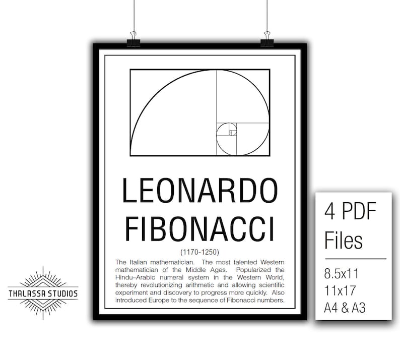 Math Poster, Printable Poster, Maths, Education. Mathematician, Fibonacci image 1