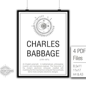 Math Poster,  Printable Poster, Maths, Education, Mathematicians, Charles Babbage