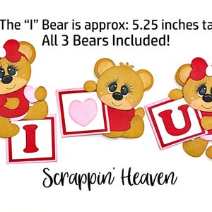 I love You Bears Valentines Die cut, Love, Layered Die cut, Premade Paper Piecing, Scrapbook Embellishment Layout Card, Scrappin Heaven B81