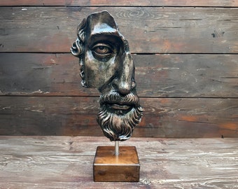 Marcus Aurelius Bust Statue Stoic Bust Sculpture Stoicism Statue Marble Powder and Hand-Painted Finish Marcus Aurelius Half Face Stoic Gift