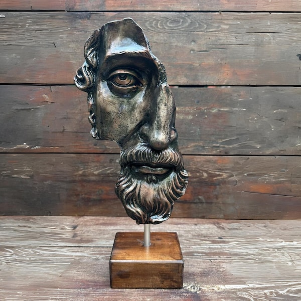 Marcus Aurelius Bust Statue Stoic Bust Sculpture Stoicism Statue Marble Powder and Hand-Painted Finish Marcus Aurelius Half Face Stoic Gift