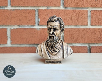 Michelangelo Bust Statue Painter Bust Sculpture Sculptor Statue Marble Powder and Hand-Painted Finish  Handcrafted Renaissance Art Decor