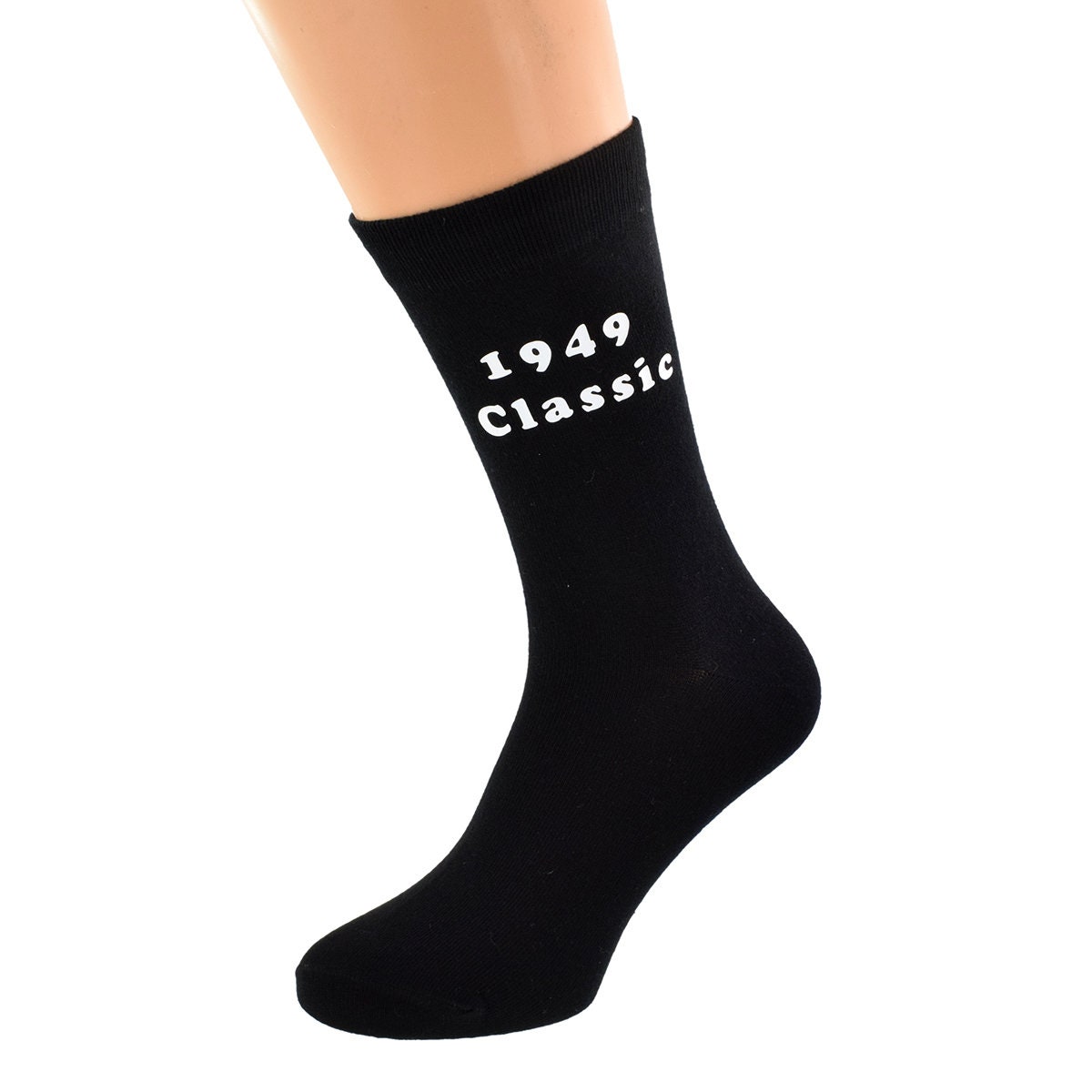 Image of 1949 Classic Printed in White On Mens Black Socks Great 70Th Birthday Gift