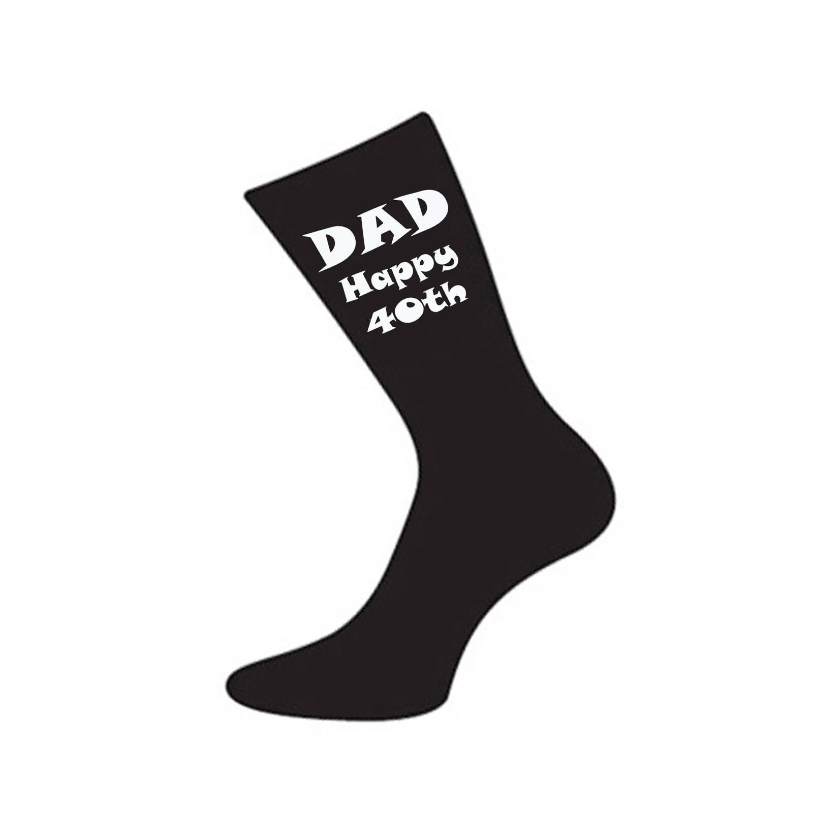 Image of Dad Happy 40Th Printed in White On Mens Black Socks Great Birthday Gift