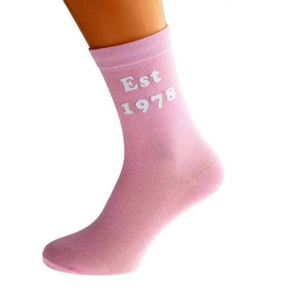 Pink Birthday Celebration Cotton Novelty Socks Est 1988 Hot Pink Socks