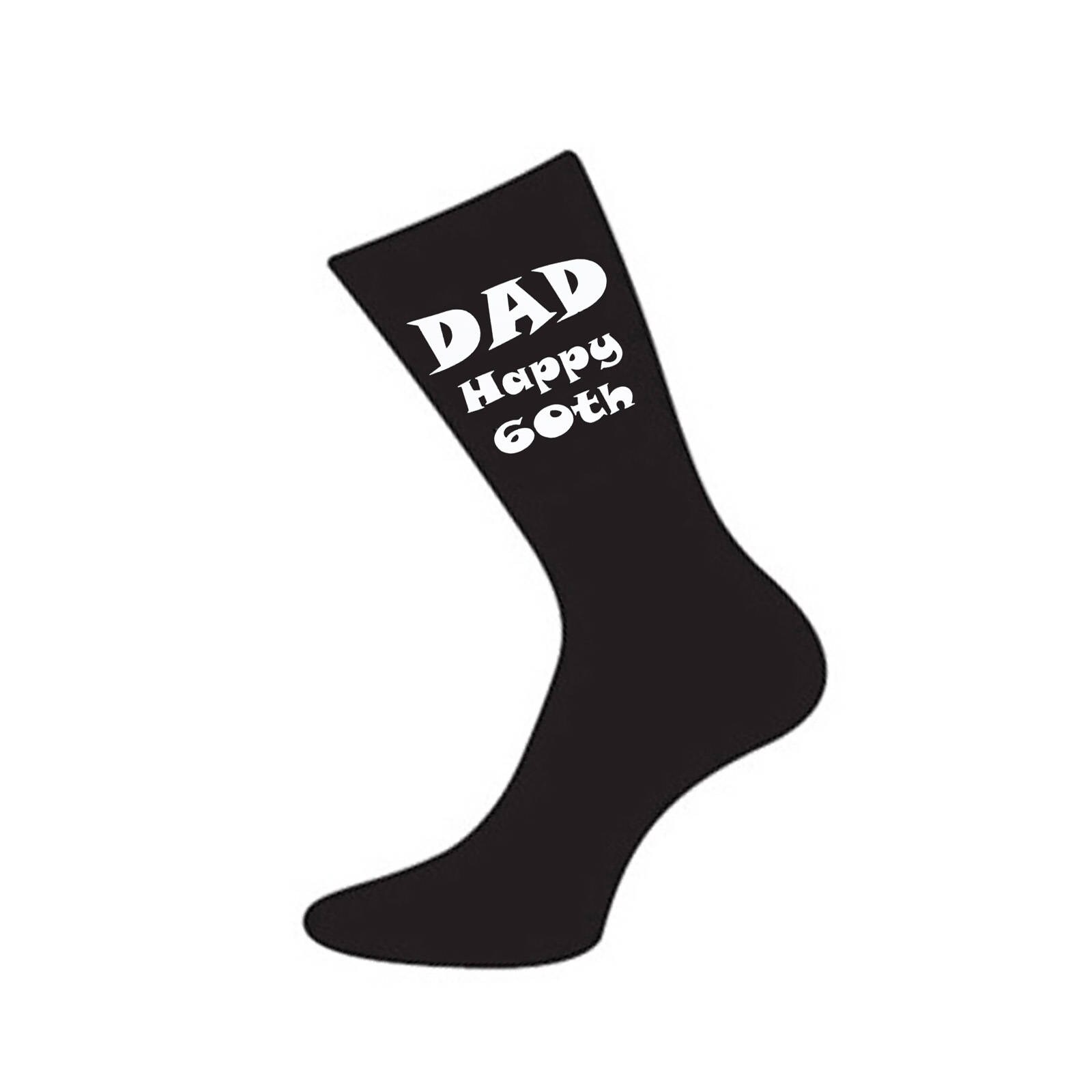 Image of Dad Happy 60Th Printed in White On Mens Black Socks Great Birthday Gift