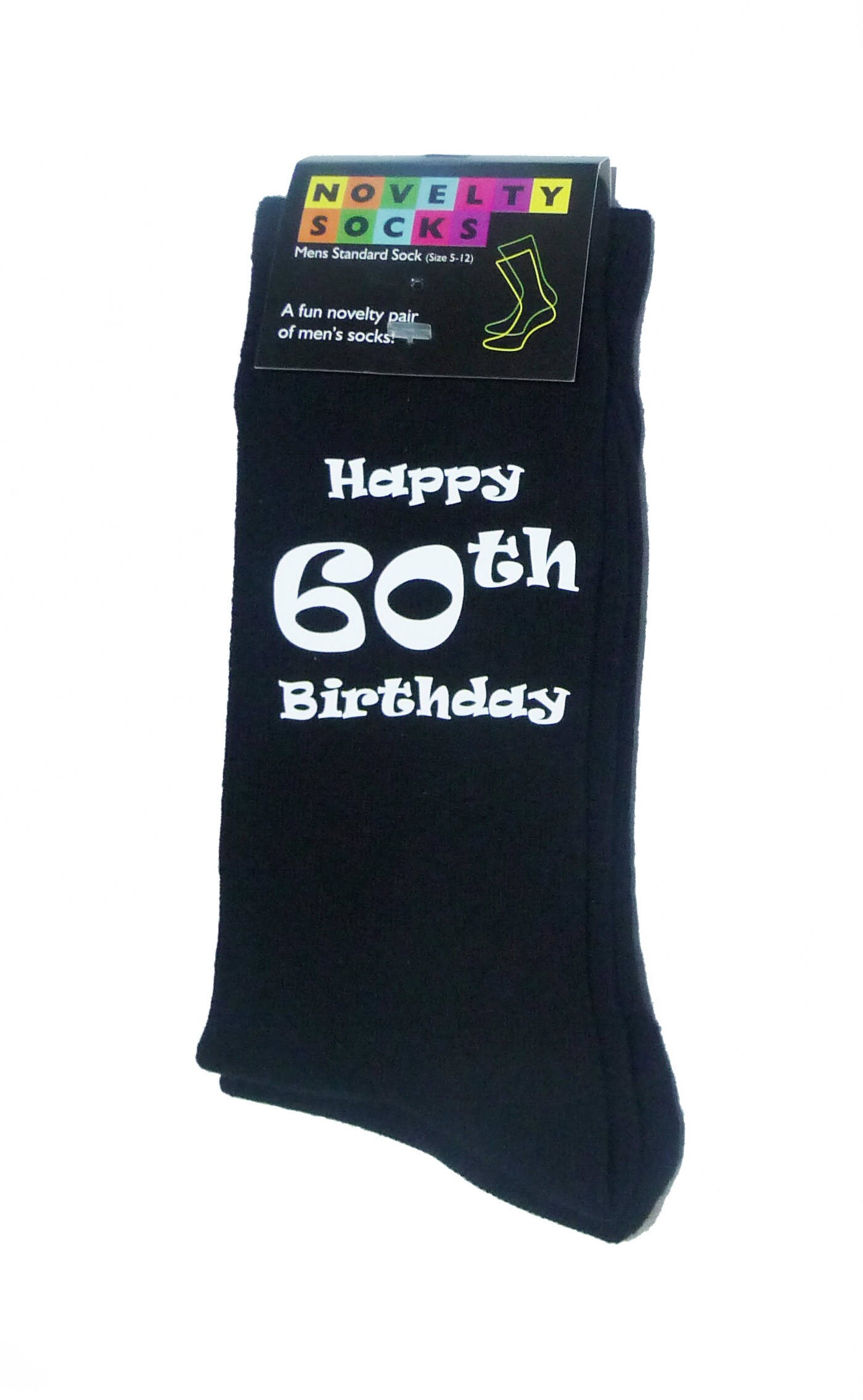 Image of Happy 60Th Birthday Printed in White On Mens Black Socks Great Gift