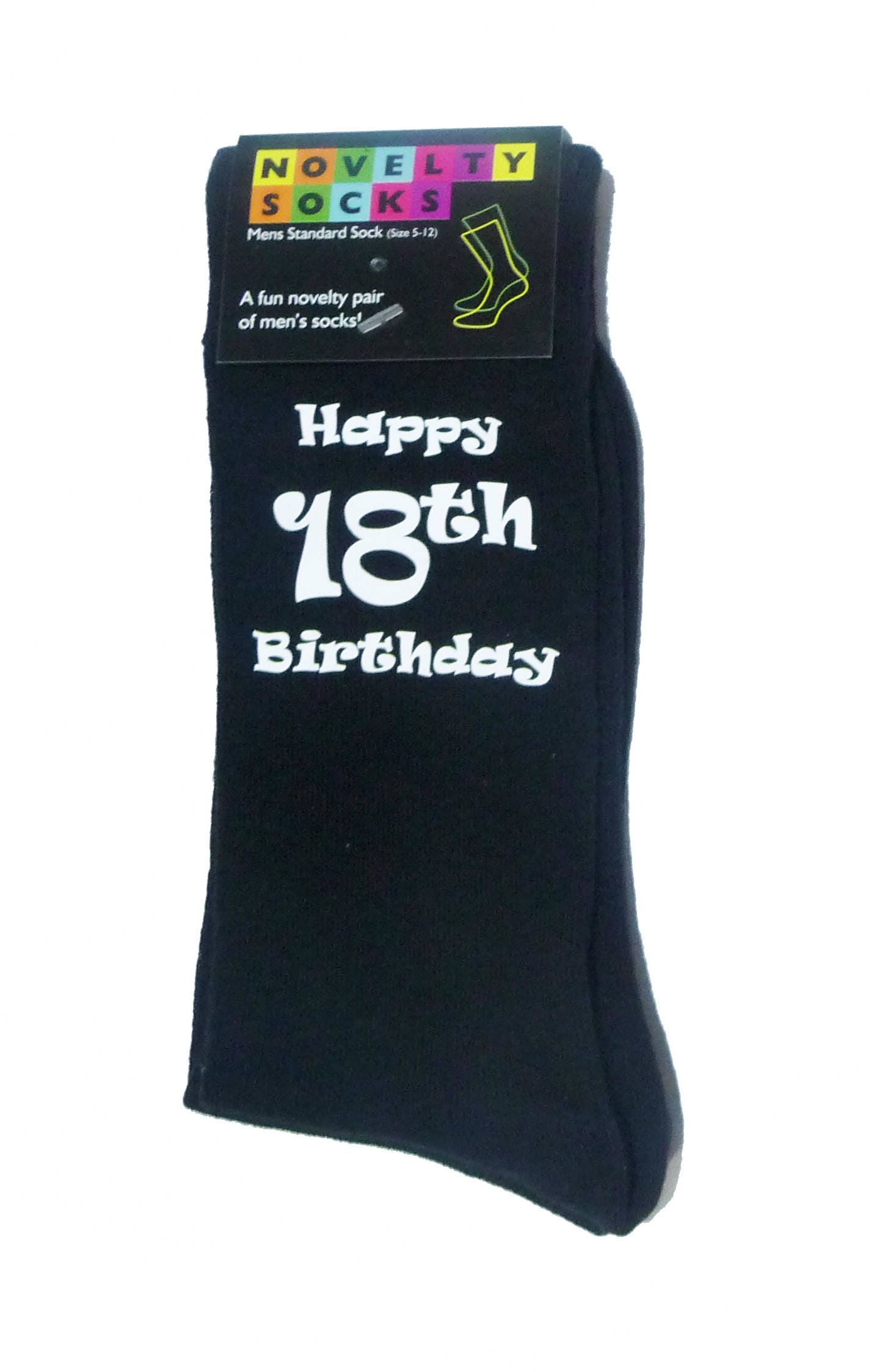 Image of Happy 18Th Birthday Printed in White On Mens Black Socks Great Gift