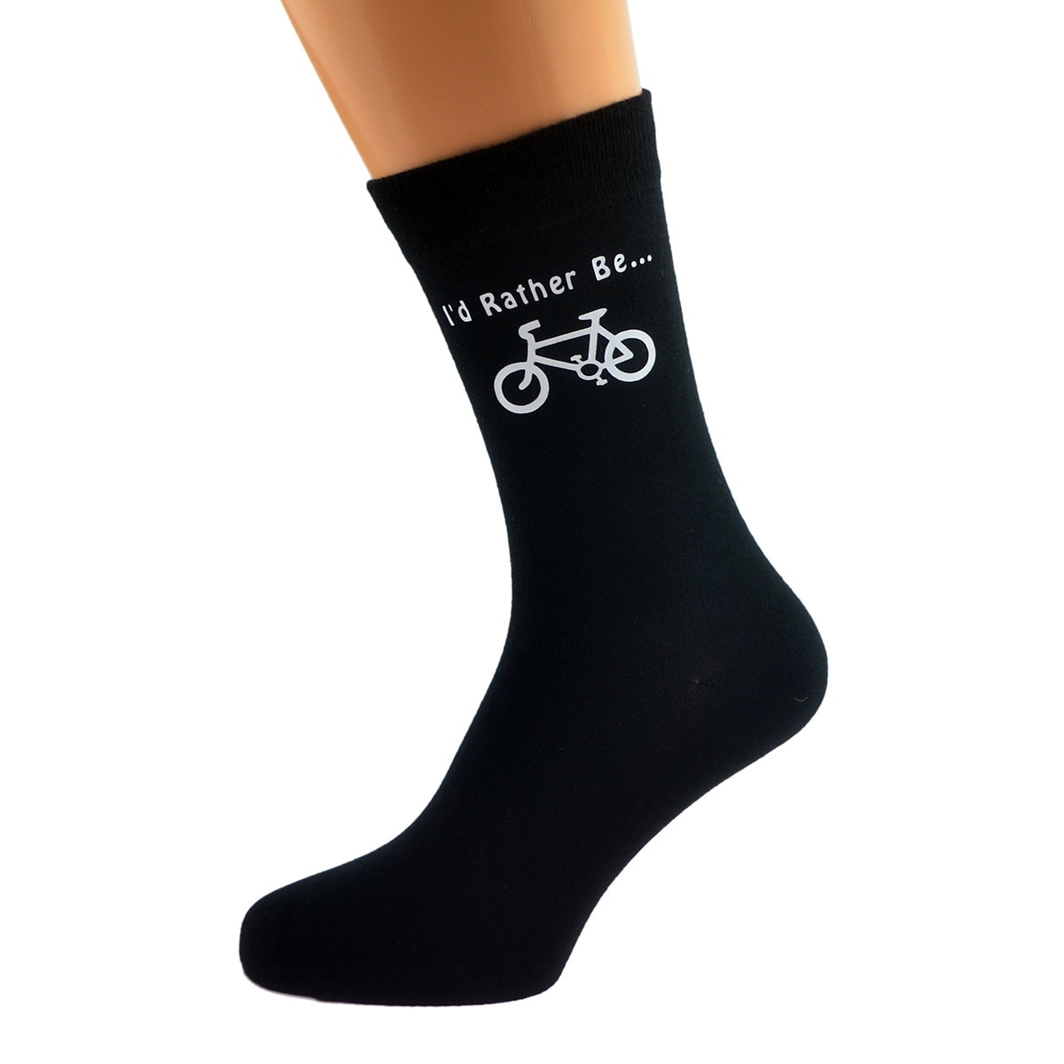 I’d Rather Be Riding Bicycle With Bike Image Printed in White Vinyl On Mens Black Cotton Rich Socks Great. One Size, UK 8-12