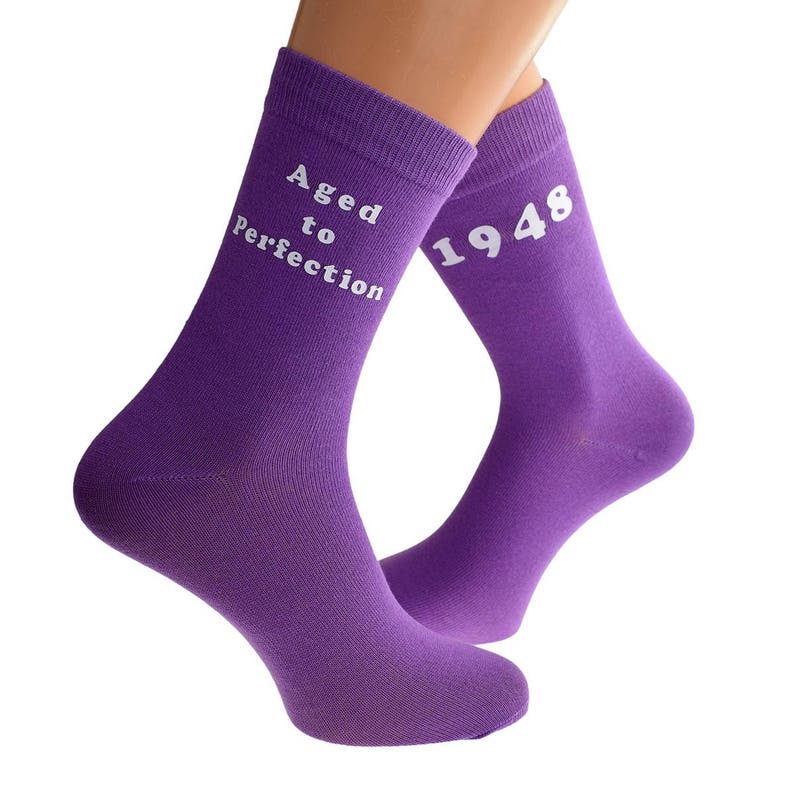Aged To Perfection 1948 Ladies Purple Socks Great 70th Ladies Birthday Gift