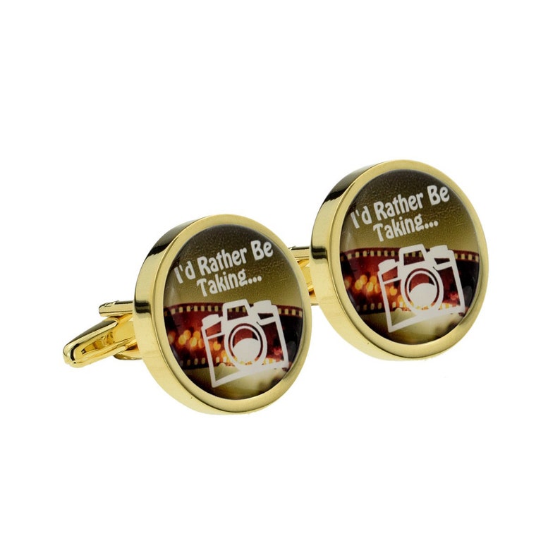 Gold Plated Brass Base I/'d Rather Be Taking Photos Photographer Cufflinks