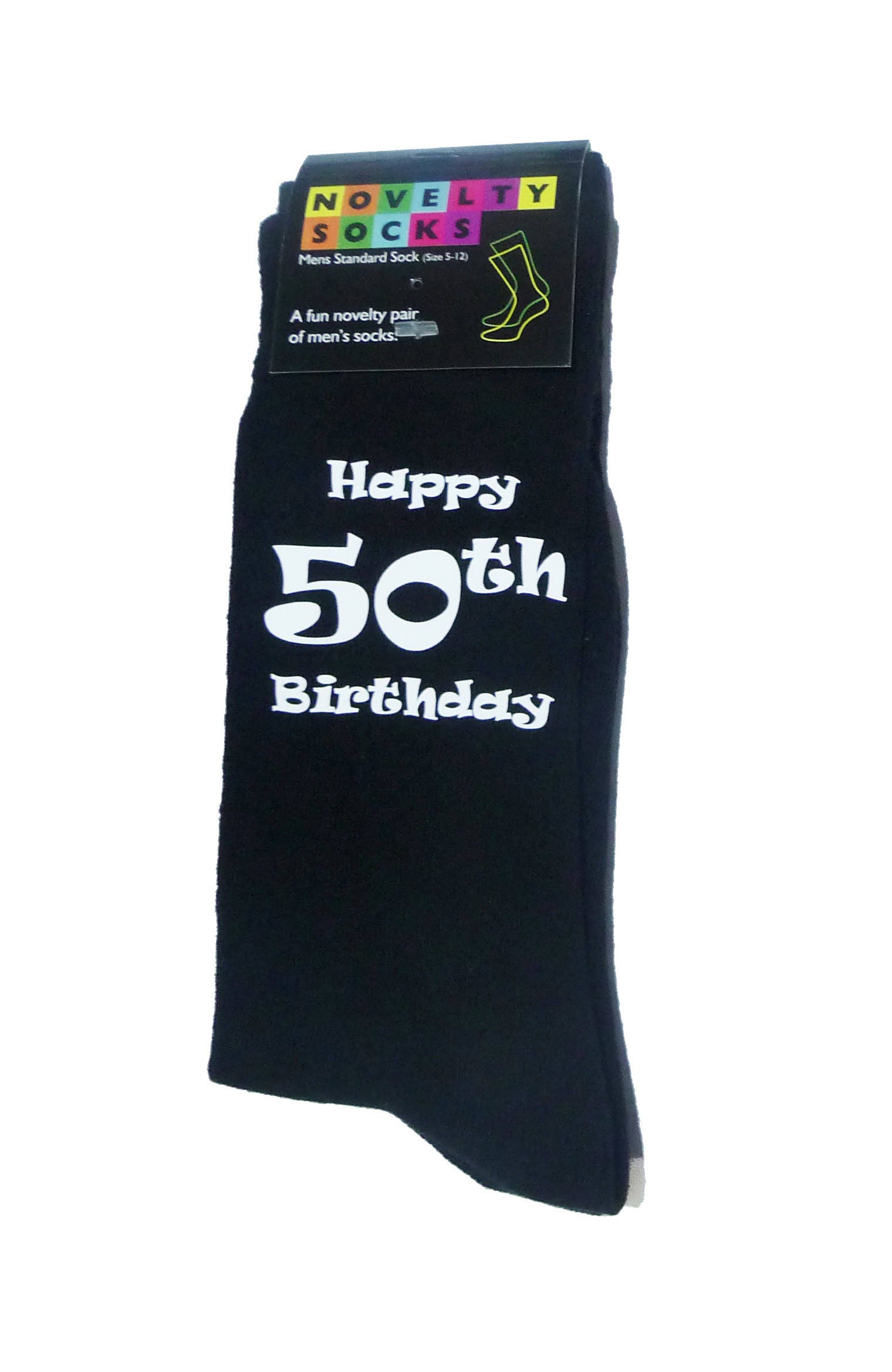 Image of Happy 50Th Birthday Printed in White On Mens Black Socks Great Gift