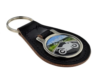 Black Bonded Leather & Metal I'd Rather Be On my Motorcycle Keyring