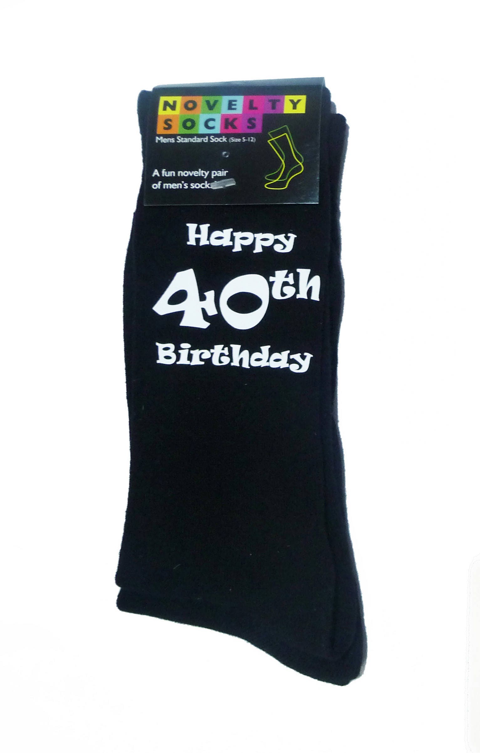 Image of Happy 40Th Birthday Printed in White On Mens Black Socks Great Gift