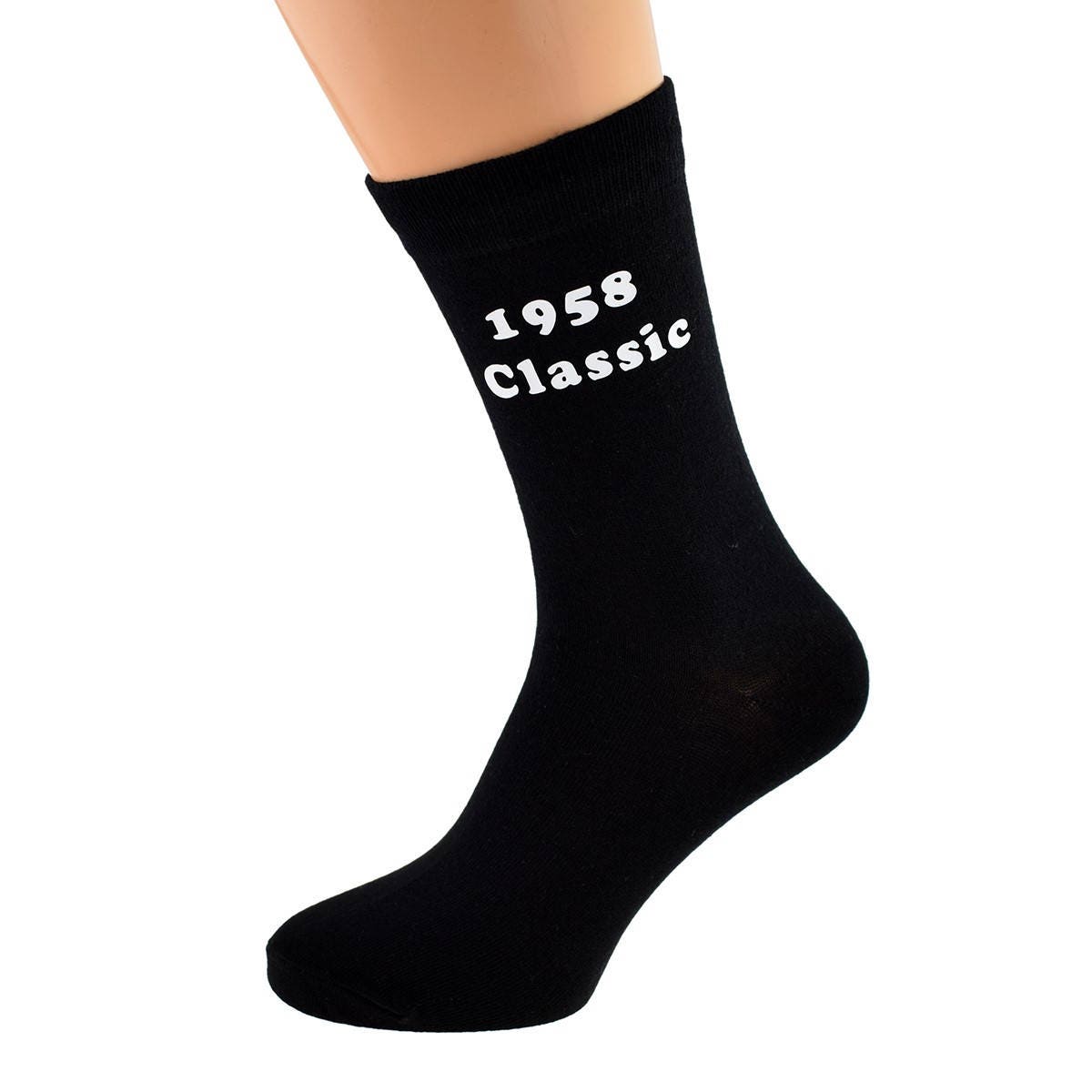 Image of 1958 Classic Printed in White On Mens Black Socks Great 60Th Birthday Gift