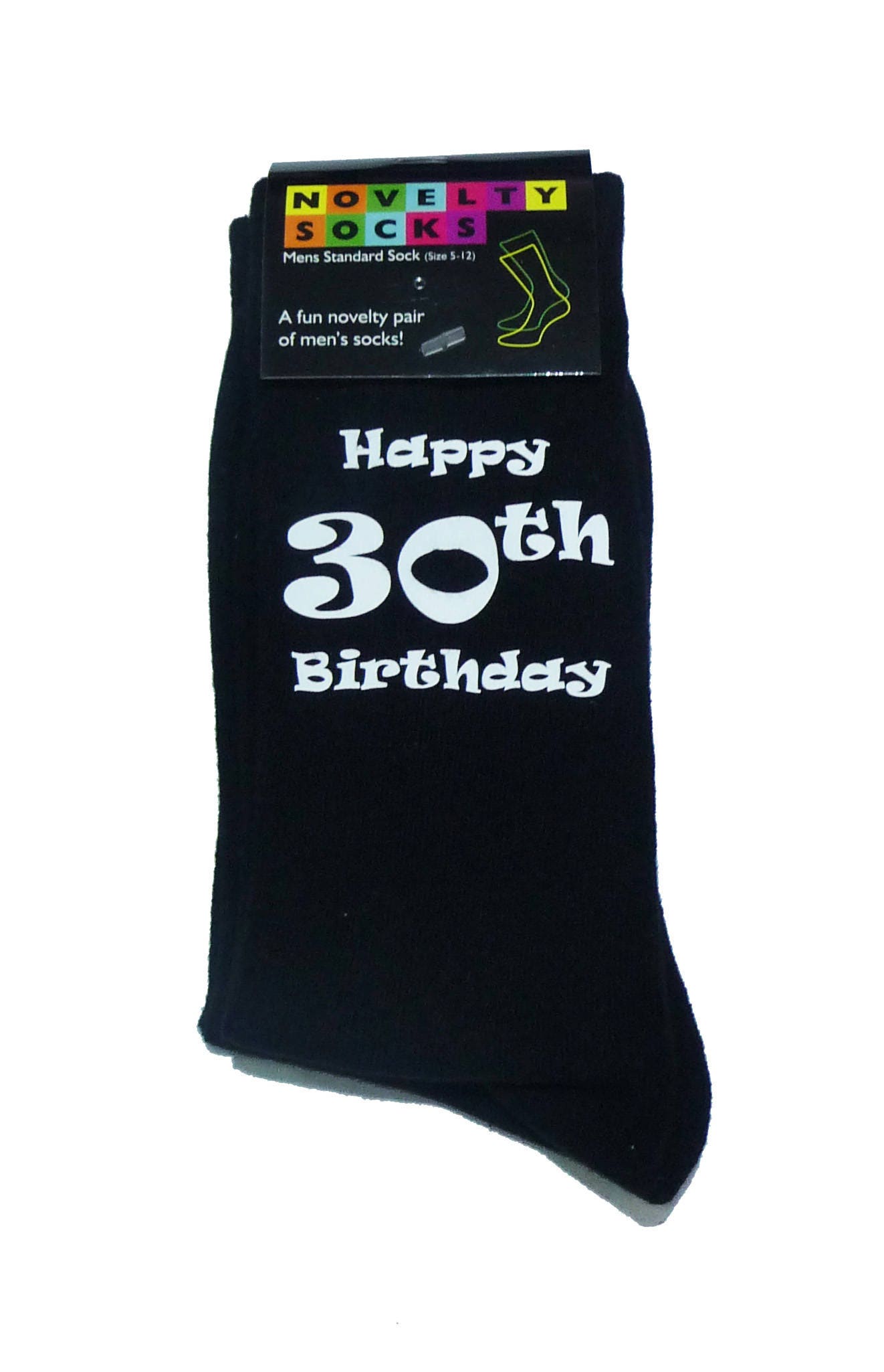 Image of Happy 30Th Birthday Printed in White On Mens Black Socks Great Gift