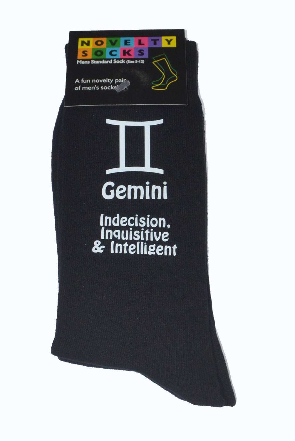 Image of Gemini Star Sign With Meanings Printed On Mens Black Socks May & June Birthdays
