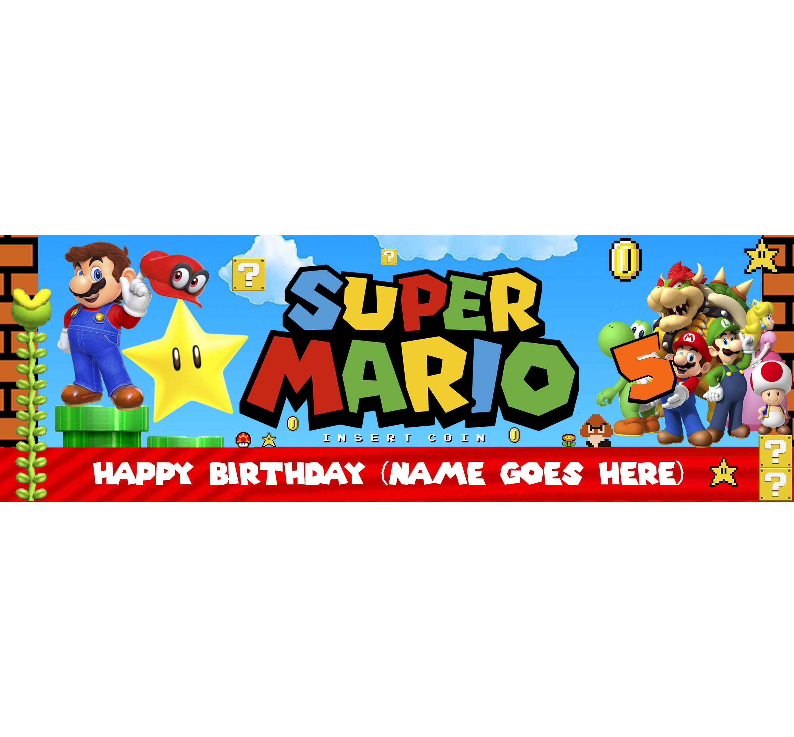 Arashigaoka Resignación sabio Estandarte de cumpleaños de Super Mario Personalizado - Etsy España