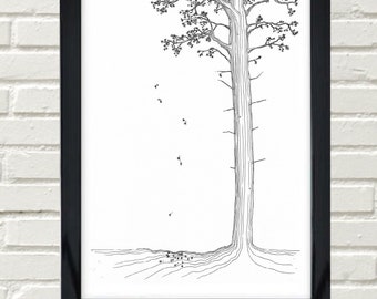 Christmas gift, Wall art, black and white art, prints wall art, gifts for nature lover, art print, pine trees, tree art, line art